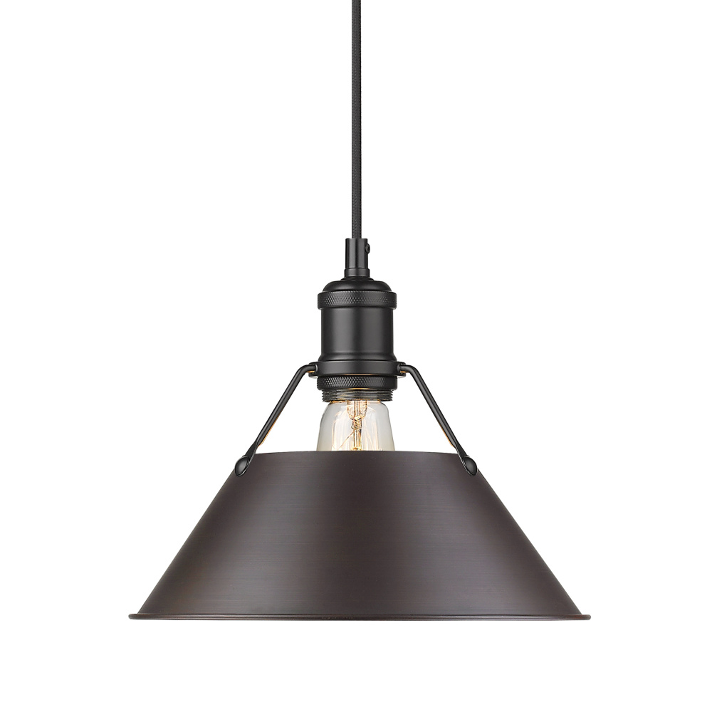 Yep by Golden Lighting Orwell 1-light 10in Pendant in Matte Black and Rubbed Bronze shade